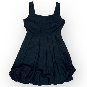 Cynthia Rowley Black Linen Blend Bubble Hem‎ Dress Square Neck Fit Flare Small